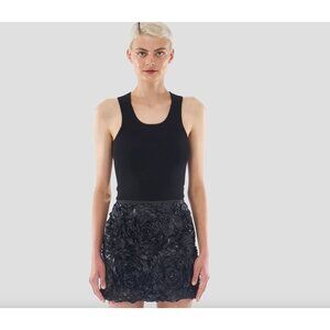 Le Superbe Heavy Petals Floral Applique Mini Skirt Black Rose Womens Size 8